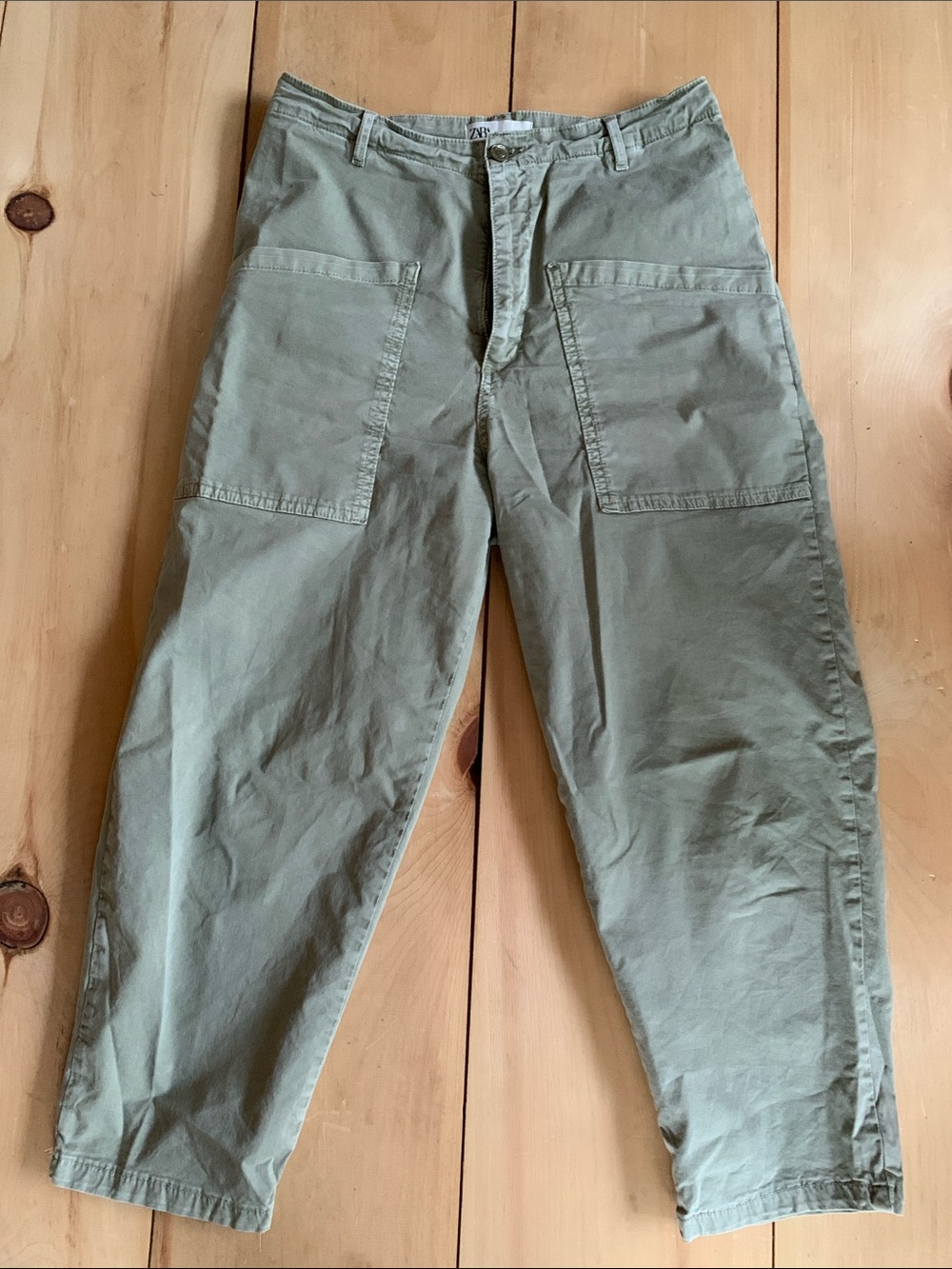 Zara Olive barrel Cotton Pants